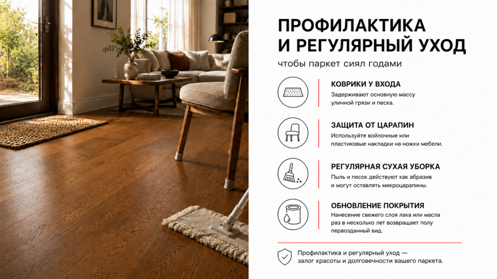 Профилактика и регулярный уход: чтобы паркет сиял годами