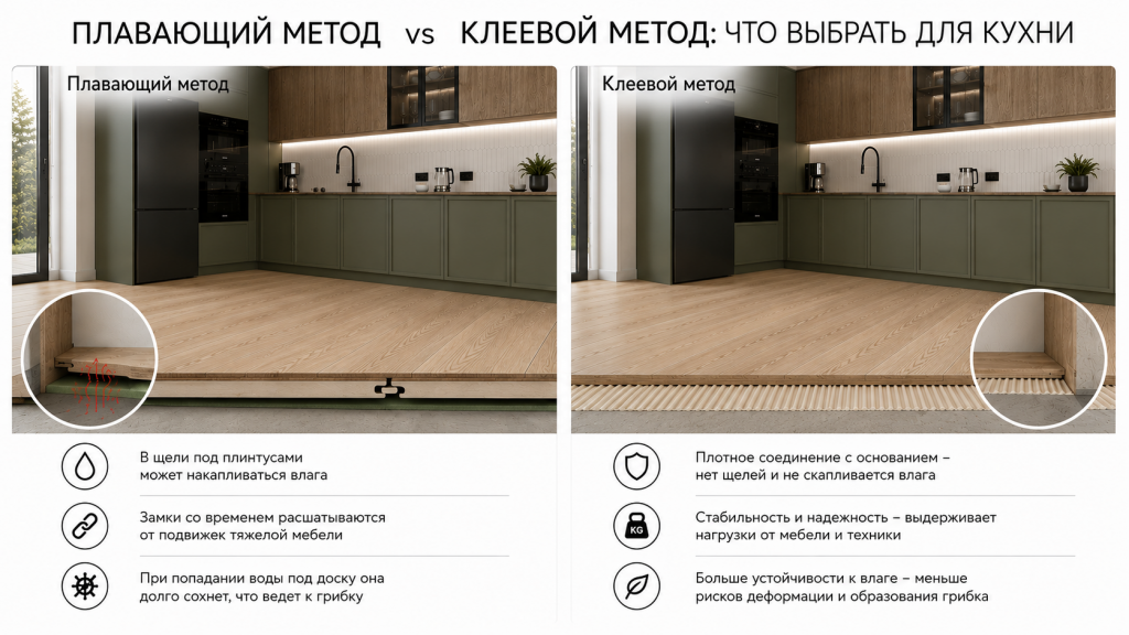 Плавающий метод vs клеевой: что выбрать для кухни